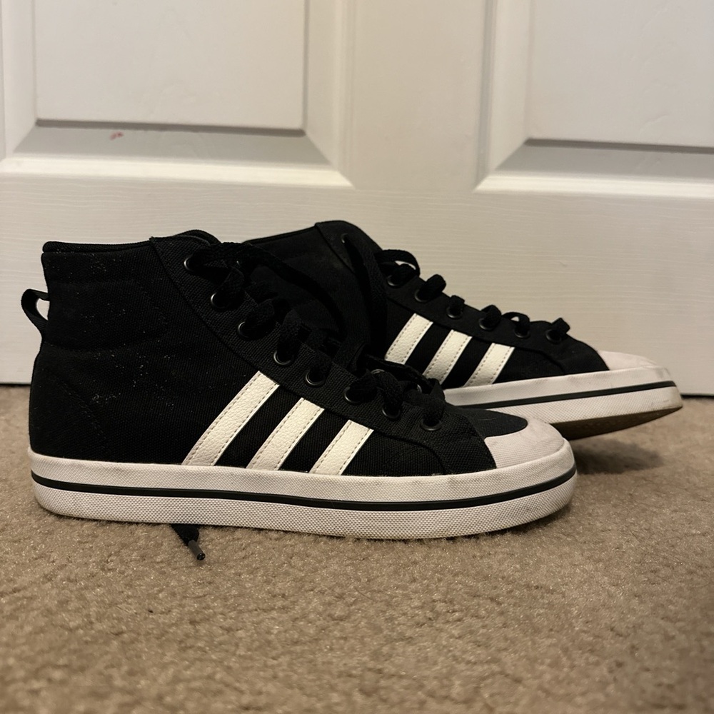 adidas Kids Black High-Top Sneakers with White Stripes